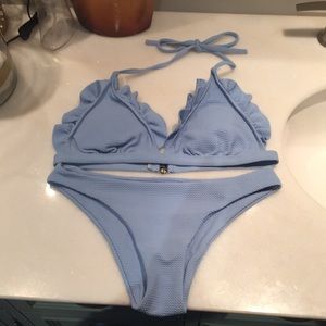 NWT Light blue ruffle bikini